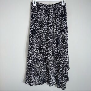 The Kooples Paris High-Low Midi Skirt-Black White Print-Viscose-Size 1 (Small)
